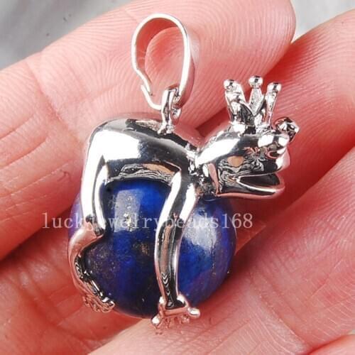 Free Shipping Fashion Jewelry 20x23mm Beautiful Natural Lapis Lazuli Frog Spherical Ball Pendant Bead C3709