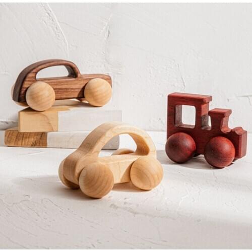 Wooden Toys Montessori Educational maple Wood Car Children Cartoon Car Toy Baby Wood Gift For 0-4 Years Old Kids