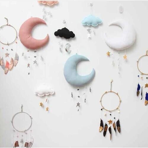 Children Bedroom Moon Cloud Pendant Photograph Prop Ceiling Stars Mobile DIY Gift Ornament Nursery Room Hanging Decorations Baby