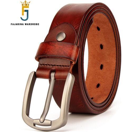 FAJARINA Top Quality Mens Retro 3.8cm Width Belt Fashion Styles Genuine Leather Men Black Pin Buckle Belts for Men N17FJ786