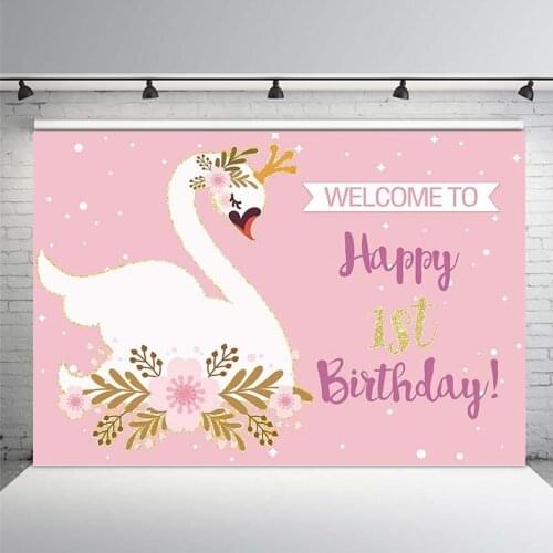 1st Birthday Backdrop Photophone Swan Decoration Party Pink Custom Girl Photocall Photography Wallpaper Background Prop