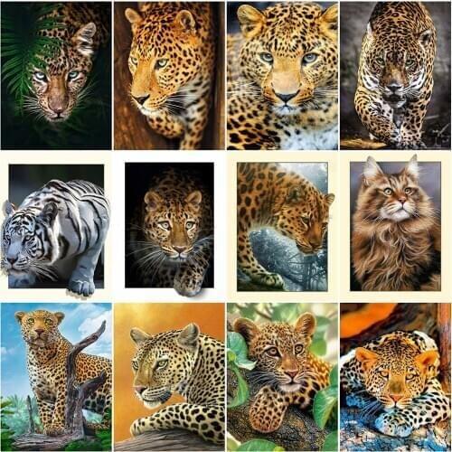 HUACAN 5D DIY Diamond Painting Leopard Full Square Round Diamond Mosaic Tiger Animal Cross Stitch Embroidery Kit Home Decor