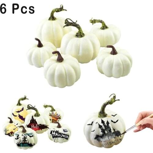 6pcs Artificial White Pumpkin Halloween Decor Fall Harvest Thanksgiving Simulation White Pumpkin Can DIY Painted Home Decor