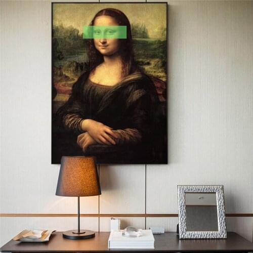 Leonardo da Vinci-Mona Lisa Canvas Paintings Reproductions Cover Eyes Pop Wall Art Canvas Pictures For Living Room Decoration