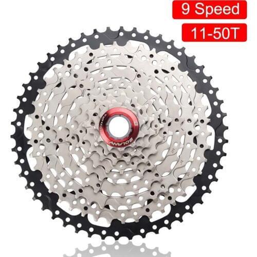 BOLANY MTB Bike Cassette 9 Speed 11-50T Freewheel Gear Ratio Mountain Bike Sprocket Silver black Steel For Shimano Sram System
