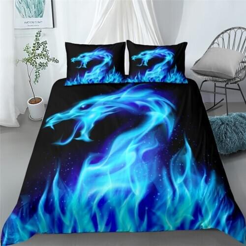 Blue fire dragon bedding set single twin double queen king super king size bed linen set