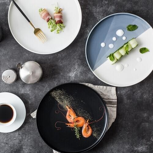 Nordic Round Ceramic Plate Porcelain Dinner Plate Creative Pizza Dessert Tray Breakfast Snack Dishes Pasta Steak Plate Tableware