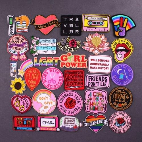 Cartoon Letter Patch Hippie Embroidered Patches For Clothing Thermoadhesive Patches Iron On Patch On Clothes Flower Badge Stripe