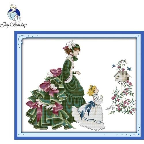 Joy Sunday Needlework DIY Painting Cross Stitch Embroidery Mother and daughter Pattern Cross Stitch Set For Embroidery kit Decor