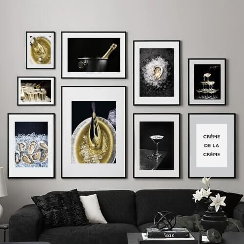Wall Art Canvas Painting Golden Champagne Armand de Brignac Oysters Nordic Posters And Prints Wall Pictures For Living Room