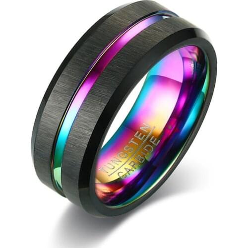 Modyle 2020 New Black Brushed Tungsten Carbide Wedding Ring For Men Women Wedding Bands Rainbow Carbon Fiber Jewelry