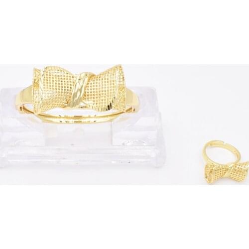 NEW High Quality Ltaly 750 Gold color Jewelry Set For Women african beads fashion BIG Bracelet Ring jewelry NEW High Quality Lta