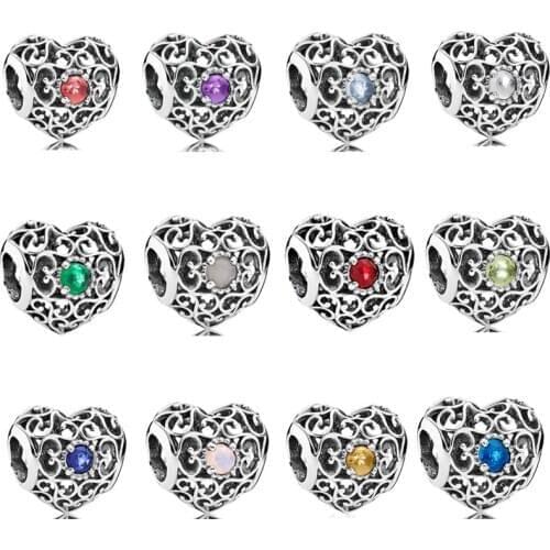 NEW original openwork heart 12 month birthday diy bead fit Original Pandora charms silver 925 Bracelet trinket jewelry for women