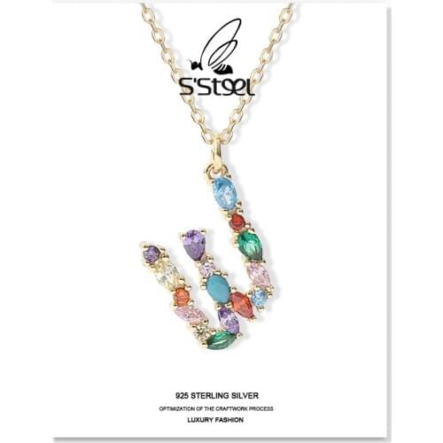 SSTEEL Luxury Necklaces 925 Sterling Silver Gift For Women Color Zircon English Letter Pendants Necklace Joyas Mujer Jewellery