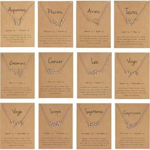 Trendy Shiny Crystal Star Zodiac Sign 12 Constellation Pendent Necklaces Female Elegant Silver Color Choker Necklaces Jewelry