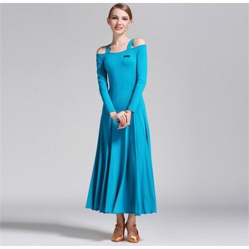 International Ballroom Dance Dresses Autumn New Arrival Elegant Long Sleeves Dancing Wear Wide Straps Fashion Dresses For Women