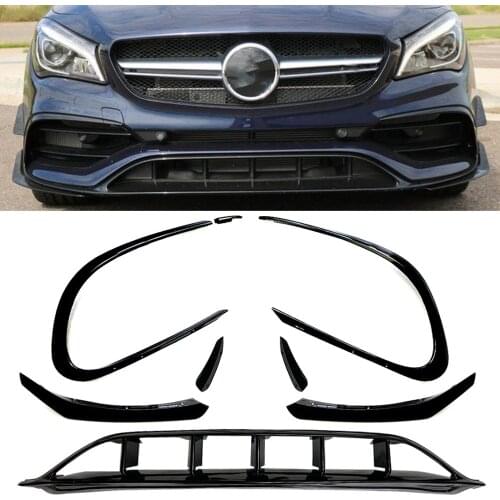 Glossy Black ABS Front Bumper Lip Splitter Canard For Mercedes Benz CLA Class C117 CLA200 220 2016-2019 Hood Air Vent Grille