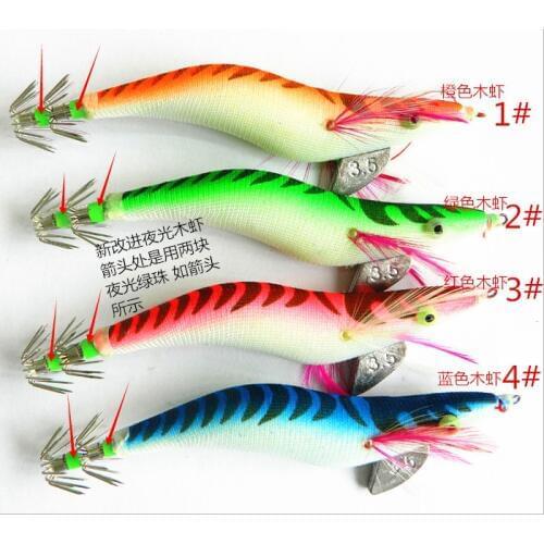Luminous shrimp wholesale boxed wooden jig No. 3.5 wooden shrimp supply new four-color 13.5CM