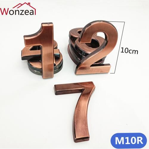 10cm 0123456789 Modern Red copper bronze Color Plaque Door Number House Hotel Door Address Digits Sticker Plate Sign ABS plastic
