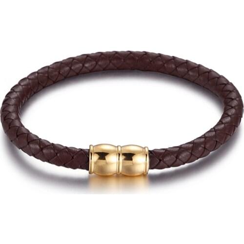 West Jewelry White Coffee 7 Color Cowhide Hand Woven 316LStainless Steel Magnetic Men Leather Bracelet 21cm