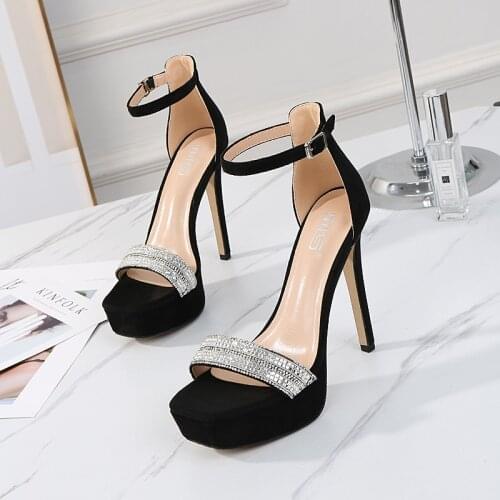 Womens high heels 2021 summer catwalk show female model shoes fashion sexy rhinestone decoration open toe ankle strap sandals