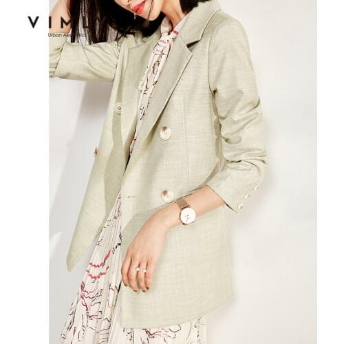 Vimly Coat For Women Office Lady Elegant Double Breasted Jacket Loose Solid Fashion Blazer Vintage Clothes Female Suit F0123