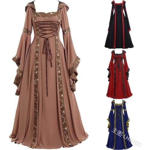 S-5xl Medieval Renaissance Gown Robe Costume Dark Goth Womens Front lace-up Maxi Corset Court Style Dress Halloween costume