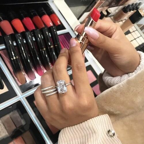 New Hot Style 925 Sterling Silver Band Ring set White Sapphire Cocktail Jewelry Wedding Engagement Pave Diamond rings for Women