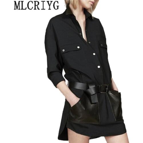 European Hight Quality 2020 Spring Summer Dress Sexy Long Sleeve Mini Dresses Female Shirt Dresses Women Black Clothes Hot LX70