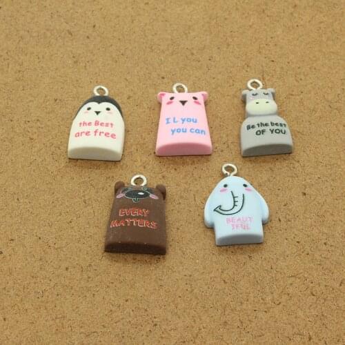 10pcs/lot Resin Elephant Penguin Hippo Bear Letter Charms Cute Animal Earrings Keychains Necklace Pendant Diy Jewelry Accessory