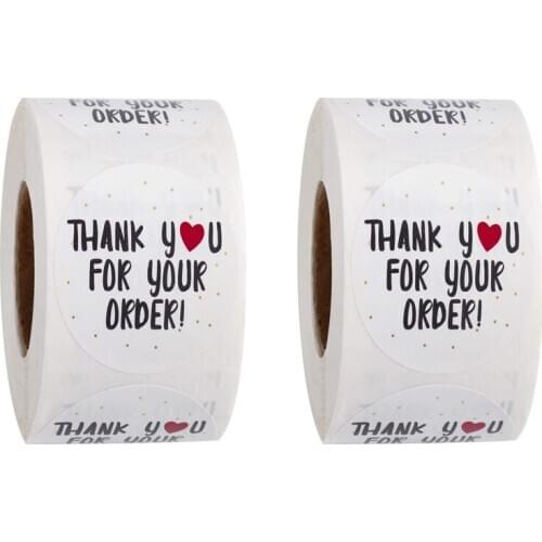 1000Pcs Round Thank You for Your Order Sticker Heart Thanks for Shopping Small Shop Local Handmade Sticker White Labels Sticker