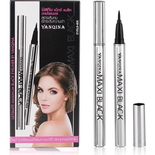 12pcs/set YANQINA MAXI Black Eyeliner Pencil Red / Siver Tube Long-lasting Waterproof Eye Liner Pen Makeup Cosmetic Tools 8634