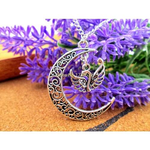 12pcs/lot Women Fashion Harajuku necklace, Crescent Moon necklace with swan charms