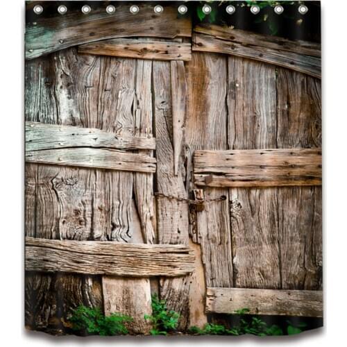 72'' Bathroom Waterproof Fabric Shower Curtain Polyester 12 Hooks Bath Accessory Sets Old Wooden Door Texture Customized
