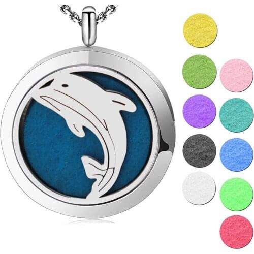 AMYA Jewelry 30mm Dolphin Shell Moths Aromatherapy Essential Oils Stainless Steel pendant Perfume Diffuser Locket Necklace