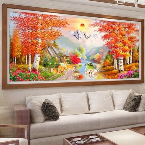 Autumn Landscape Large 5D Diy Diamond Painting Full Square Round Drill Embroidery Forest Scenery Mosaic Home DecorZP-2770