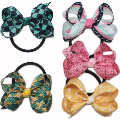 Anime Demon Slayer Rengoku Kyoujurou Kamado Nezuko Cosplay Kochou Shinobu Headwear Hair Band Bow Rope Prop Hairband Halloween