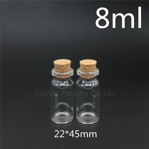Free shipping 1000pcs 8ml Small Cute Mini Cork Stopper Glass Bottles Vials Jars Containers 8cc Small Wishing Bottle with Cork