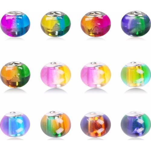 20Pcs/lot Murano Glass Beads Mix Color Large Hole with Silver Brass Cores European Charm fit Bracelet Necklace