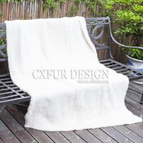 CX-D-80D Plush Knitted Fur Throws Blankets Real Mink Fur Throw Blanket for Winter