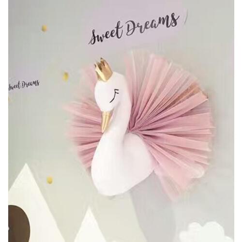 Baby Girls Room Decor Nursery Swan Stuffed Toys 3D Animal Head Wall Hanging Home Decoration Children Kids Bedroom Accessories