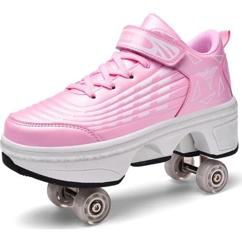 Children Boys Girls Deformation Roller Skate Shoes with 4 Wheels Kids Wheel Shoe Skating Sneakers for Boy Girl Sneaker Shoes