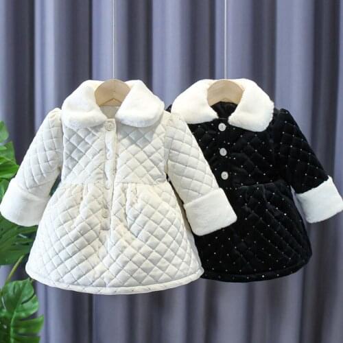 2 3 4 5 6 7 Y Baby Girls Dress Winter New Kids Thicken Cotton Dress Fashion Plaid Fur Collar Button Dress For Girl Kids Clothes