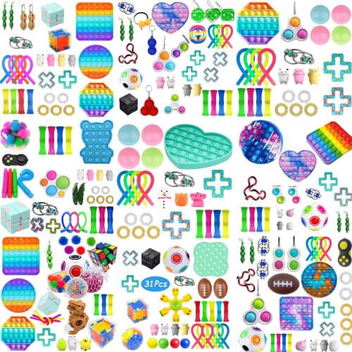 Fidget Toys Anti Stress Set Stretchy Strings Pack Adults Children Squishy Sensory Stress Relief Kit Figet Toys Adults Gift