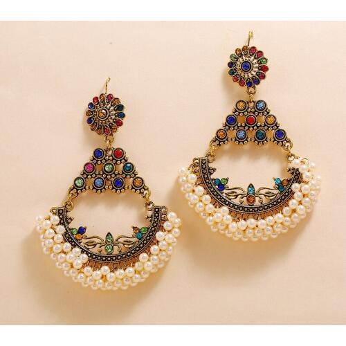 Indian Gold Jhumki Jhumka Earring Handmade Pearl Beads Thailand Piercing Earrings Vintage Gold Gypsy Party Jewelry Bijoux