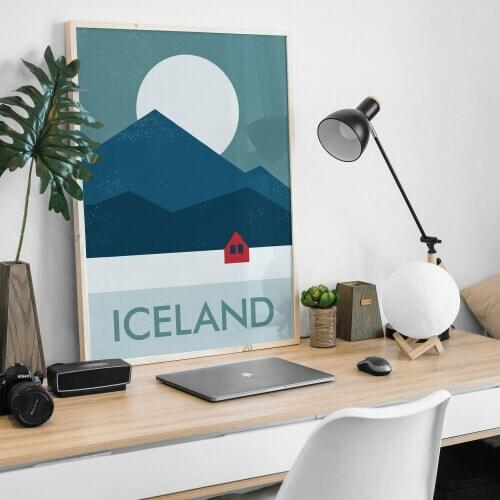 Iceland Mid-Century Art Print Minimalist Print Vintage Landscape Canvas Art Painting Wall Picture Living Room Decoration