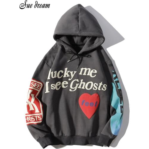 Kanye West Graffiti Letter Print Plus Velvet Sweatshirt Men And Women Harajuku Fleece Hoodie Hip Hop Stranger Things Hooded