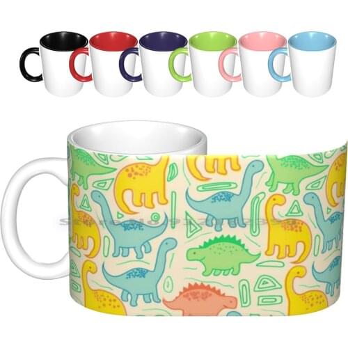 Dinosaur Party Ceramic Mugs Coffee Cups Milk Tea Mug Dinosaur Dinosaurio Love Cute Pattern Surface Rawr Animals Animal Dinosaur