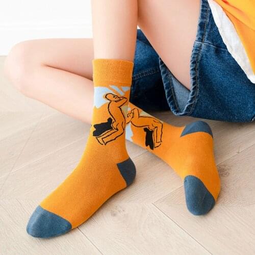 Fashion Aesthetic Cotton Woman Socks Cartoon Print Crew Socks Compression Middle Tube Women Socks Casual Dress For Ladies Sox
