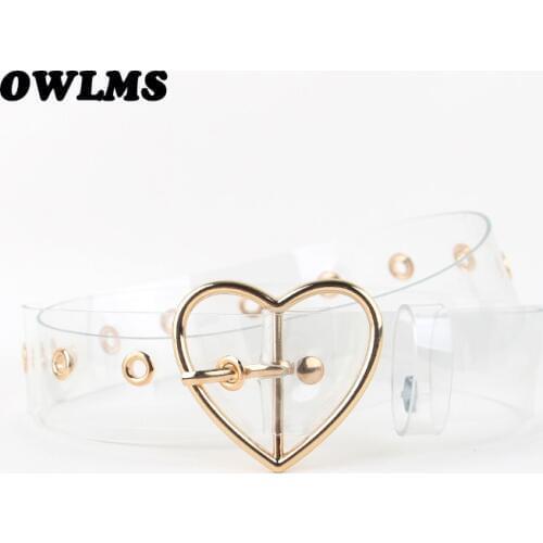 Fashion Design gold Metal heart buckle belt silver clear Plastic PVC strap belts Transparent plastic Waist Belt for Women jeans